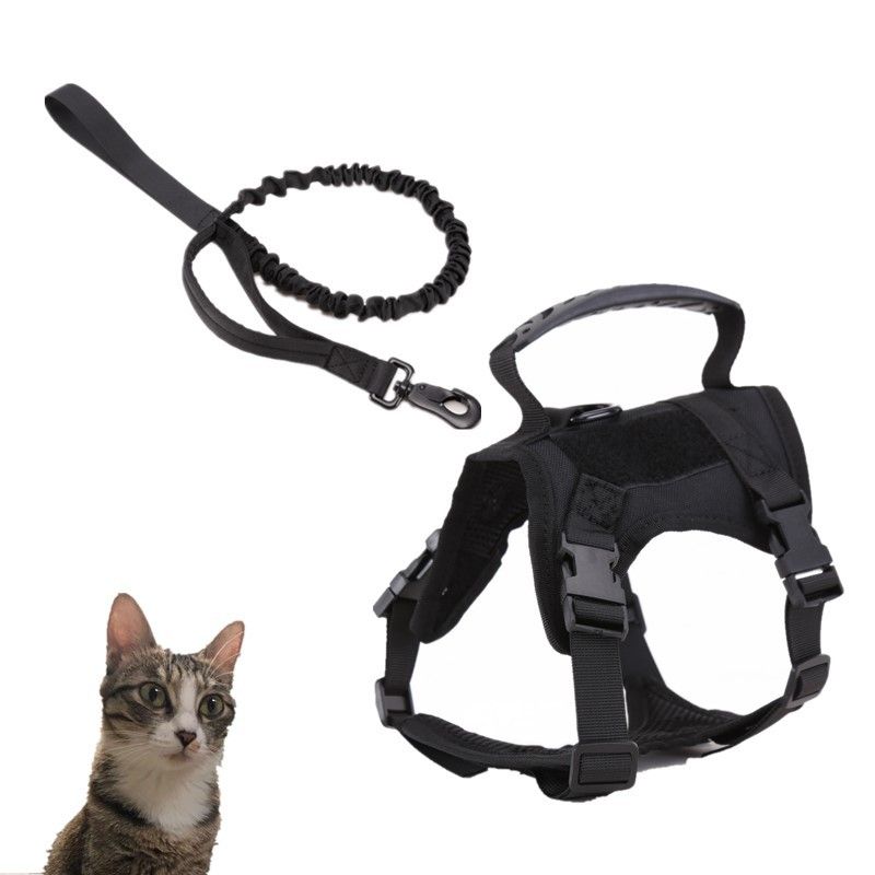 Escape Proof Cat Harness & Leash Set Adjustable Mesh Vest with Handle for Outdoor Walking - Black