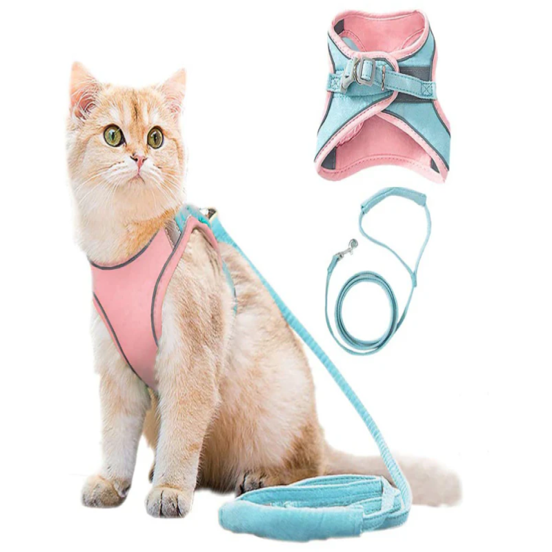 Pet Harness and Leash Set with Reflective Strip for Cats Dogs - Pink S