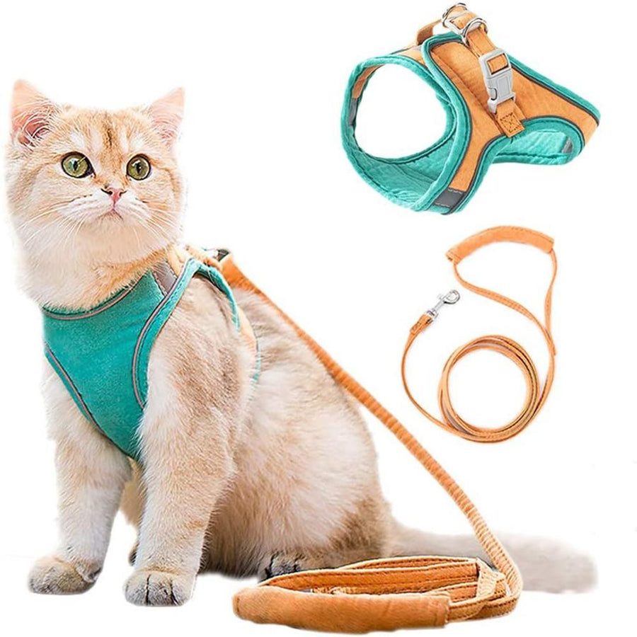 Pet Harness and Leash Set with Reflective Strip for Cats Dogs - Green M