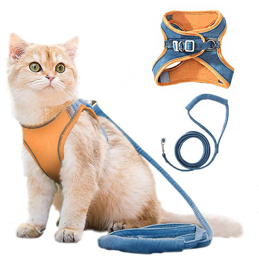 Pet Harness and Leash Set with Reflective Strip for Cats Dogs - Orange M