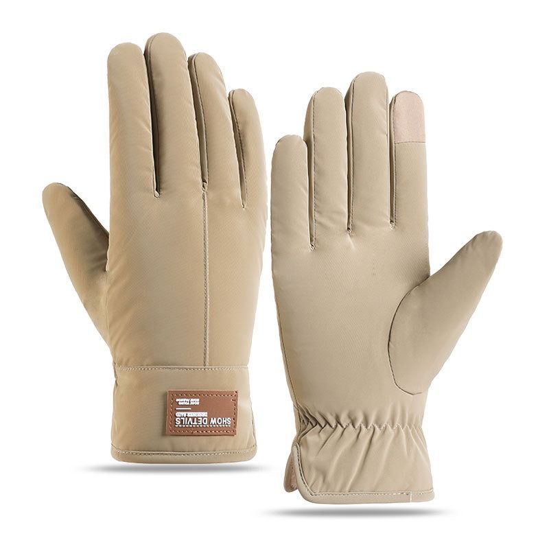 Winter Thick Polar Fleece Touchscreen Gloves, Windproof and Water-Resistant Thermal Gloves for Cycling and Motorcycling, One Pair—Khaki (One Size Fits All)