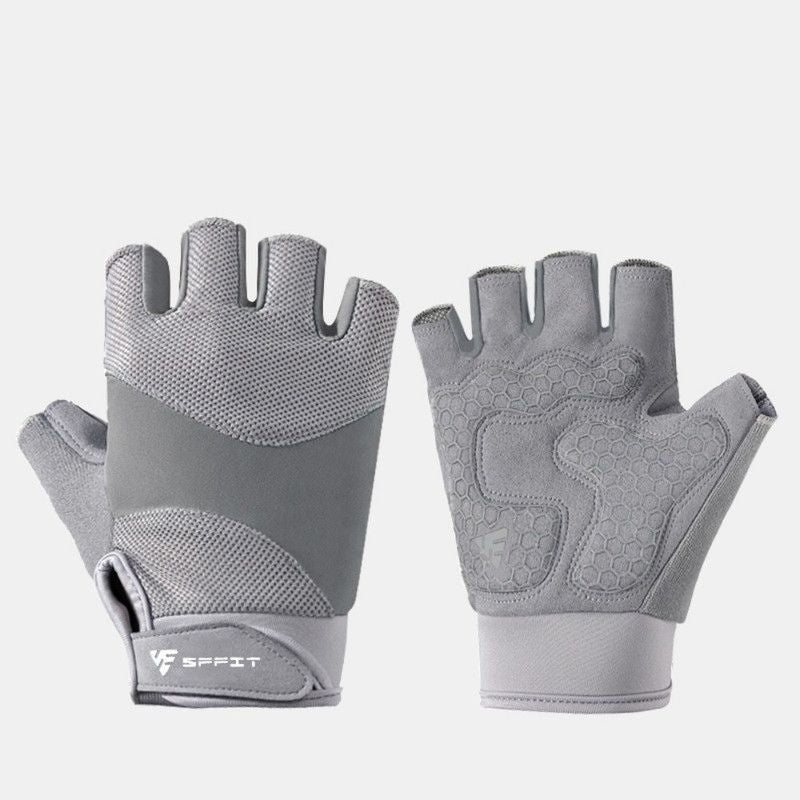 Gray - Size L - Silicone Anti-Slip Half-Finger Workout Gloves, Breathable Shock-Absorbing Gym Gloves for Cycling, One Pair, Unisex