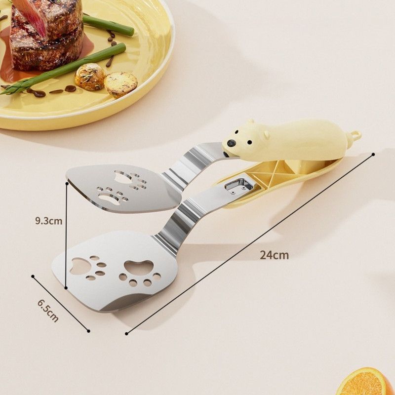 2-in-1 Spatula Tongs, Extended Stainless Steel Oil-Draining Food Tongs, Heat-Resistant Steak Turner—Yellow
