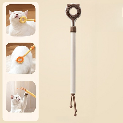 3-in-1 Retractable Pet Scratching Stick, Double-Sided Cat Massage Comb for Cat Grooming—Brown