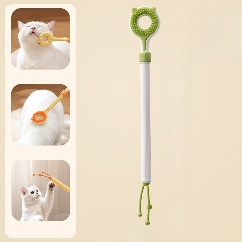 3-in-1 Retractable Pet Scratching Stick, Double-Sided Cat Massage Comb for Cat Grooming—Green