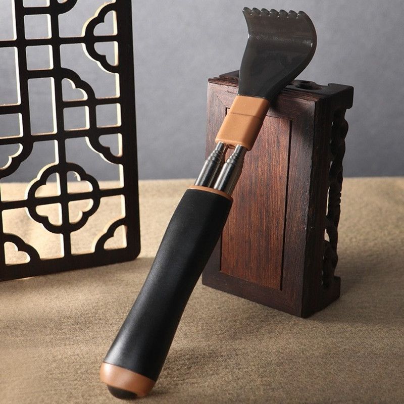 Dual Retractable Back Scratcher, Portable Self-Scratching Tool with Magnetic Massage Roller and Anti-Slip PP Claw—Black