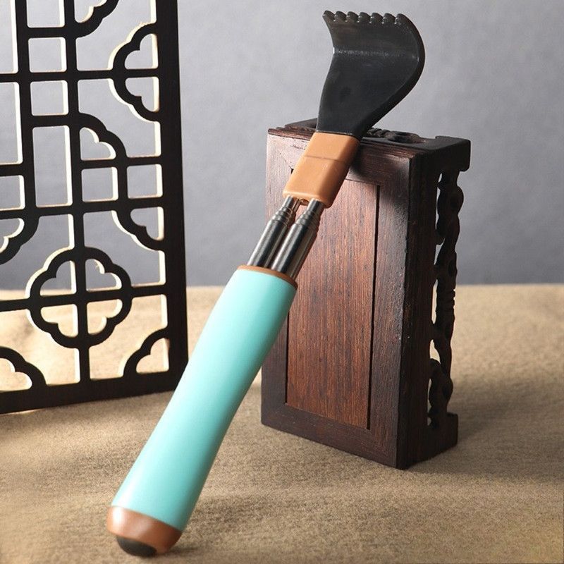 Dual Retractable Back Scratcher, Portable Self-Scratching Tool with Magnetic Massage Roller and Anti-Slip PP Claw—Blue