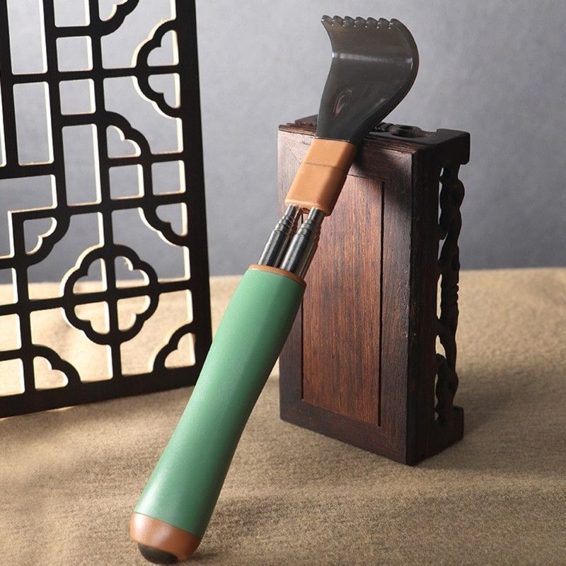 Dual Retractable Back Scratcher, Portable Self-Scratching Tool with Magnetic Massage Roller and Anti-Slip PP Claw - Green