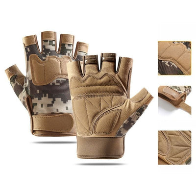 Size M - Brown Camouflage - EVA Protective Tactical Gloves (1 Pair), Anti-Slip Shock-Absorbing Sports Gloves for Cycling Workouts