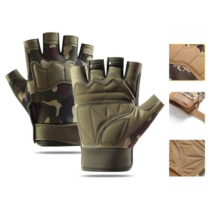Size L - Green Camouflage - EVA Protective Tactical Gloves (1 Pair), Anti-Slip Shock-Absorbing Sports Gloves for Cycling Workouts