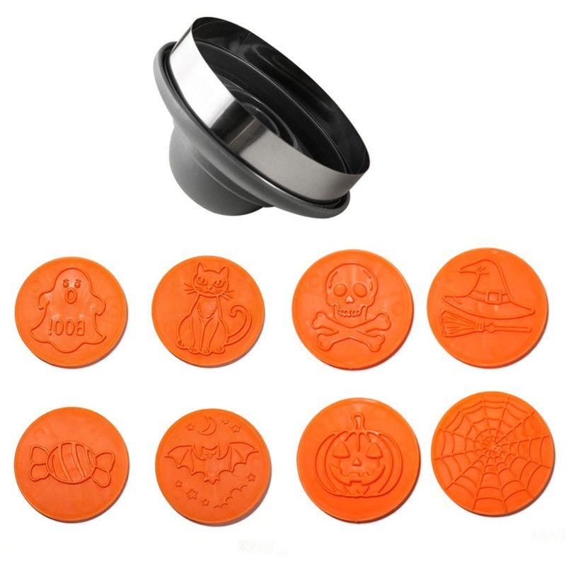 Halloween Magnetic Interchangeable Cookie Cutter Stamp, 8 Patterns 2-in-1 Cutting Embossing Baking Mold