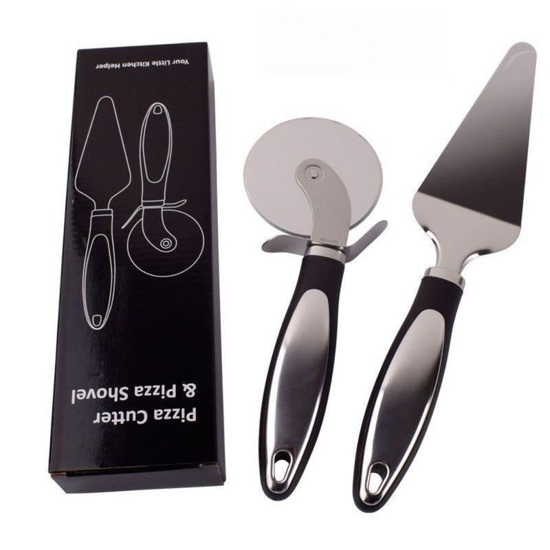 2Pcs Pizza Baking Tool Set, 8cm Stainless Steel Guard Pizza Cutter Wheel & Triangular Cheese Spatula