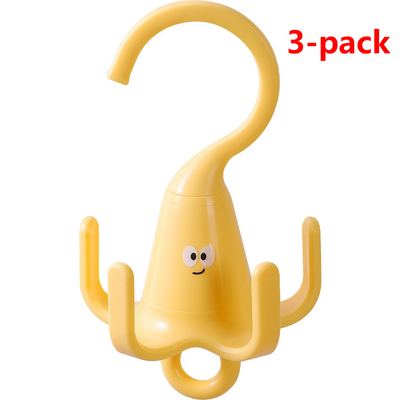 3-Pack - Cute Cartoon 5-Claw Rotating Hook, Multi-Purpose Closet Organizer Hanger for Hats, Bags, Belts, and Lingerie - Yellow