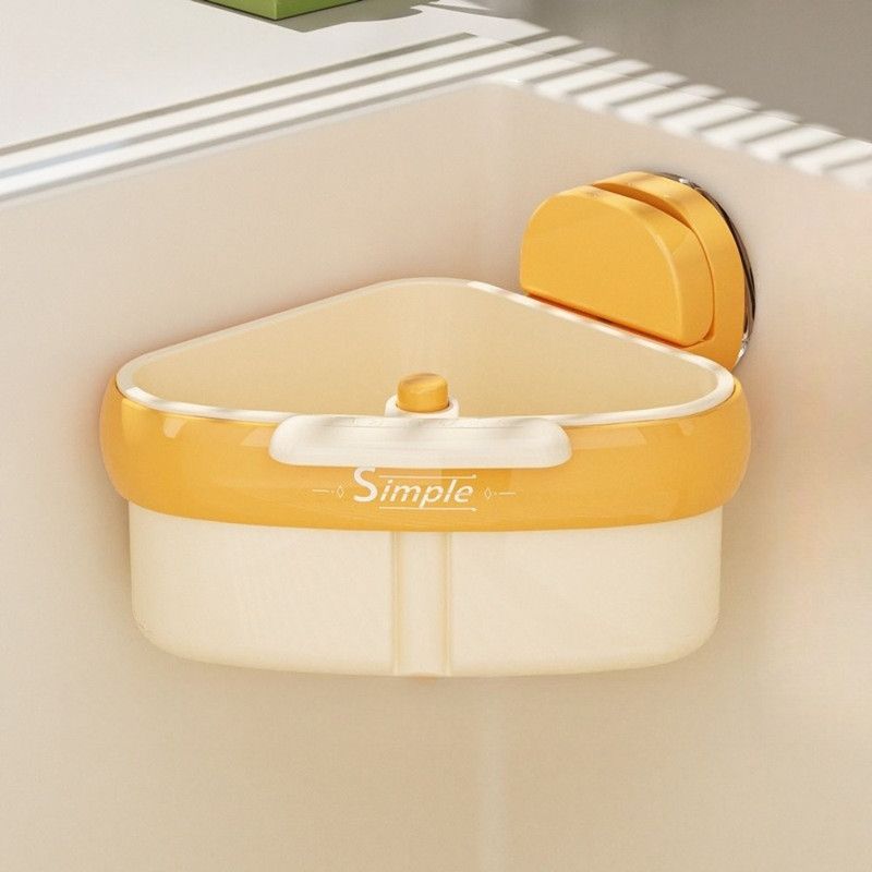 Suction Triangle Sink Drain Basket, Press-On Lid Kitchen Food Residue Filter, Detachable Sink Storage Rack—Orange