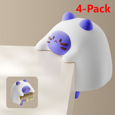 4-Pack Cartoon Animal Corner Guards, Safety Table Edge Protectors, Self-Adhesive PVC Anti-Collision Corner Pads—White