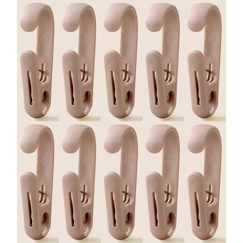 10-Pack Multi-Functional Hook Clips, Stackable Long-Tail Clips for Closets, for Kitchen and Bathroom—Brown