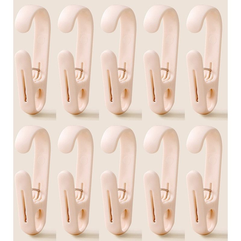 10-Pack Multi-Functional Hook Clips, Stackable Long-Tail Clips for Closets, for Kitchen and Bathroom—Pink