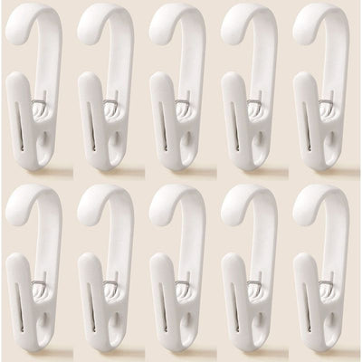 10-Pack Multi-Functional Hook Clips, Stackable Long-Tail Clips for Closets, for Kitchen and Bathroom—White