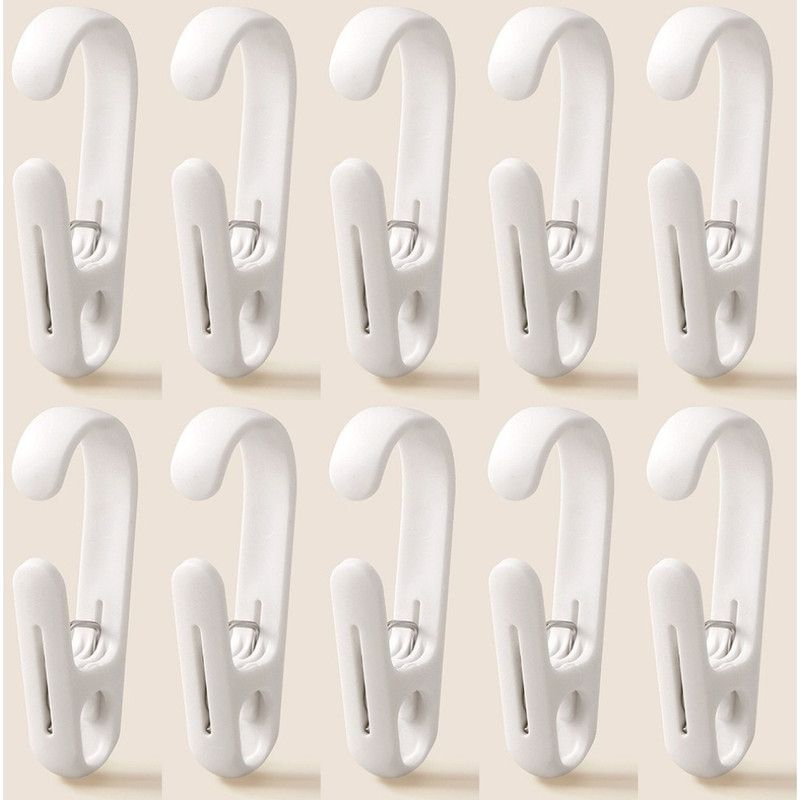 10-Pack Multi-Functional Hook Clips, Stackable Long-Tail Clips for Closets, for Kitchen and Bathroom—White