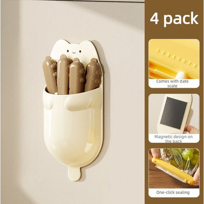 Cat Magnetic Storage Box Food Sealing Clips, Date Mark Snack Bag Sealer Clips—Brown