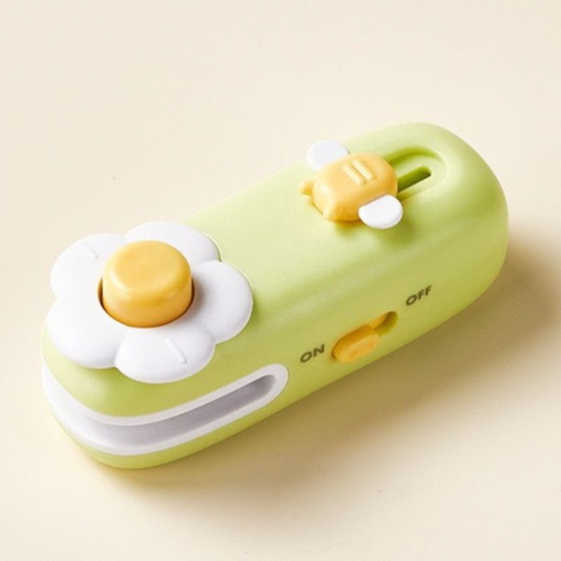 Flower Mini Magnetic Sealer, Handheld Rechargeable 2-in-1 Bag Sealing & Cutter Machine for Snack Packaging—Green