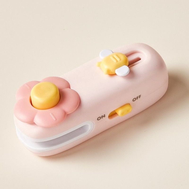 Flower Mini Magnetic Sealer, Handheld Rechargeable 2-in-1 Bag Sealing & Cutter Machine for Snack Packaging—Pink