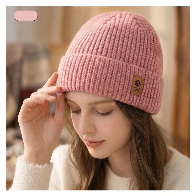 Double Fleece-Lined Vertical Stripe Knit Beanie, Unisex Thick Warm Winter Outdoor Cold-Proof Wool Hat - Pink