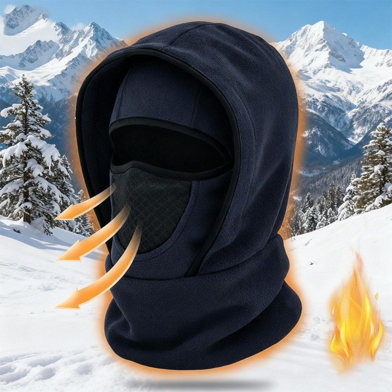 Fleece-Integrated Winter Balaclava, Windproof and Breathable Face & Neck Warmer for Cycling and Outdoor Sports—Navy Blue