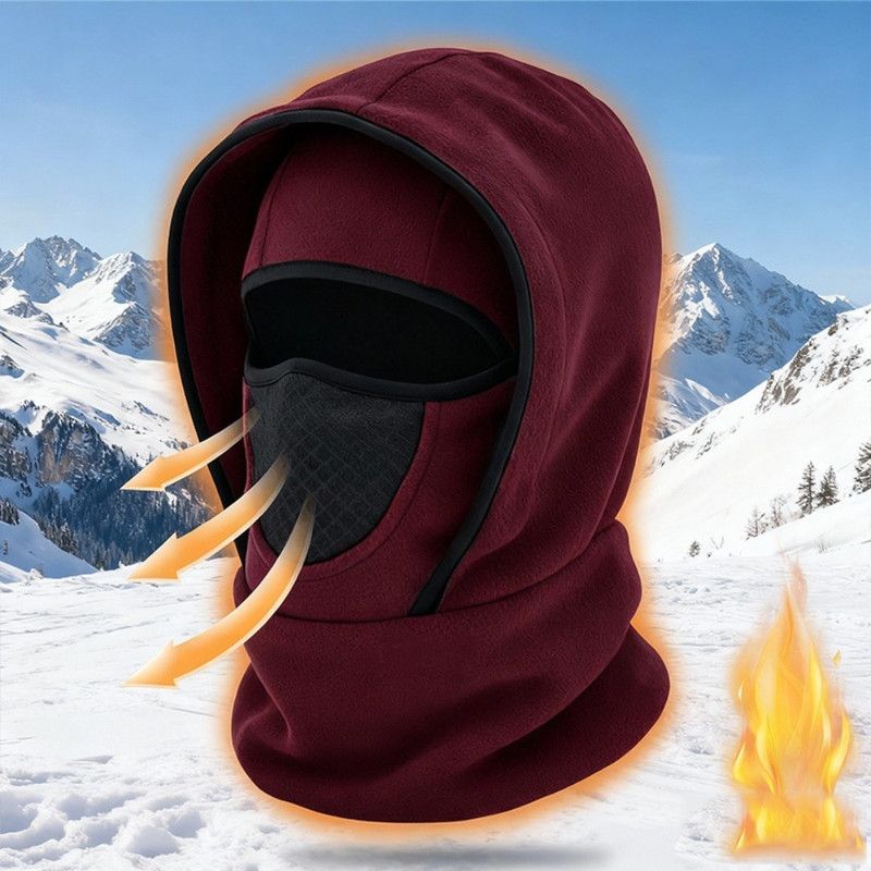 Fleece-Lined Winter Balaclava, Windproof and Breathable Face & Neck Warmer for Cycling and Outdoor Sports - Red