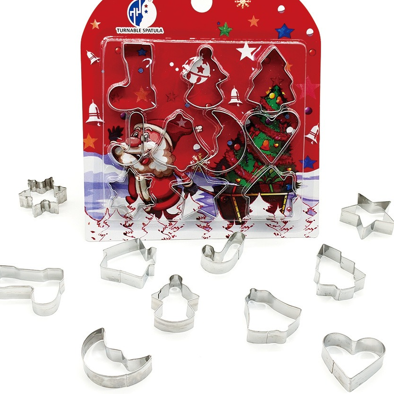 Stainless Steel Cookie Cutter Sets, DIY Press Baking Molds for Homemade Cookies & Pastries—Christmas Shapes, 10-Piece Set