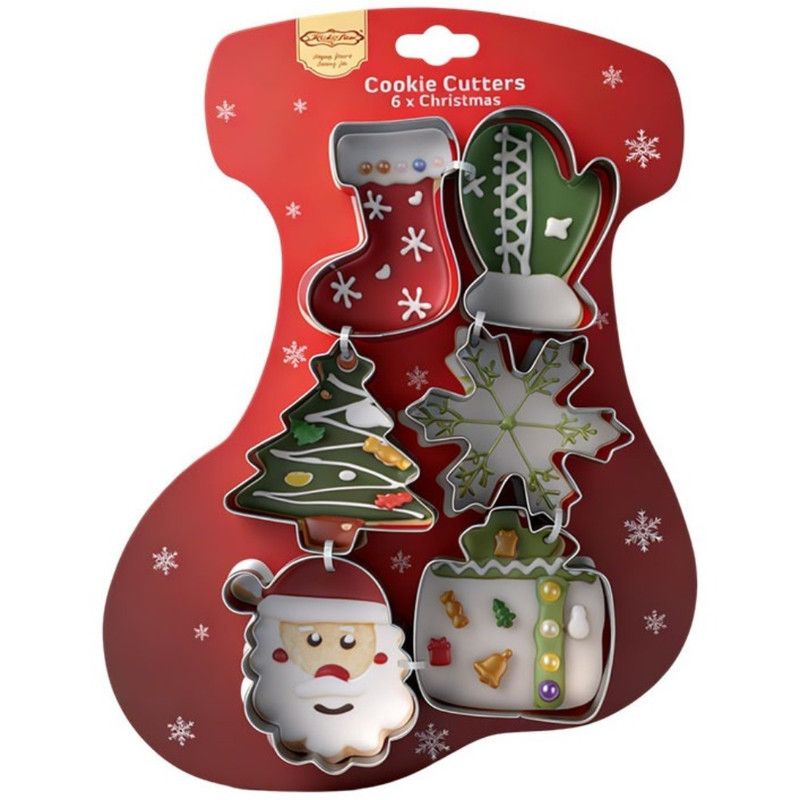 Stainless Steel Christmas Cookie Cutter 6-Piece Set, Holiday DIY Baking Molds for Cookies & Fondant—Christmas Stocking