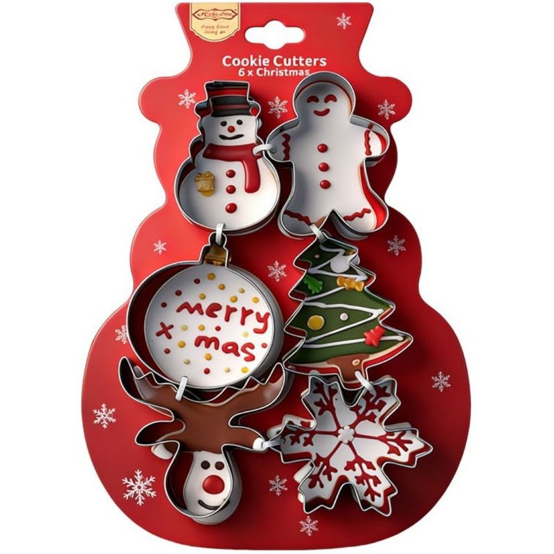 Stainless Steel Christmas Cookie Cutter 6-Piece Set, Holiday DIY Baking Molds for Cookies & Fondant—Snowman