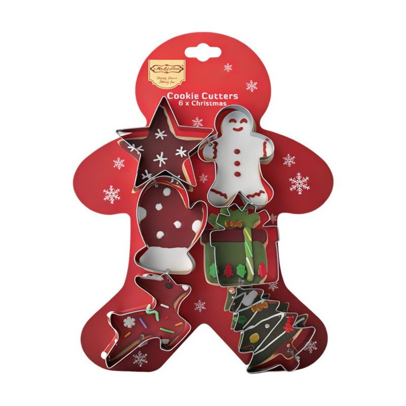 Stainless Steel Christmas Cookie Cutter 6-Piece Set, Holiday DIY Baking Molds for Cookies & Fondant—Gingerbread Man