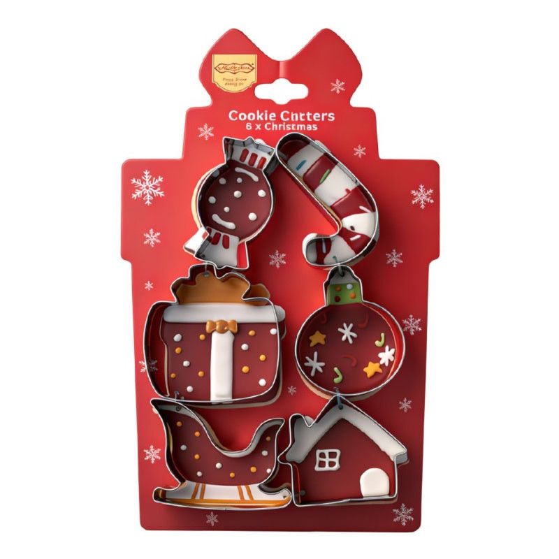 Stainless Steel Christmas Cookie Cutter 6-Piece Set, Holiday DIY Baking Molds for Cookies & Fondant—Gift Box