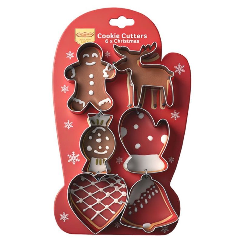 Stainless Steel Christmas Cookie Cutter 6-Piece Set, Holiday DIY Baking Molds for Cookies & Fondant—Christmas Gloves