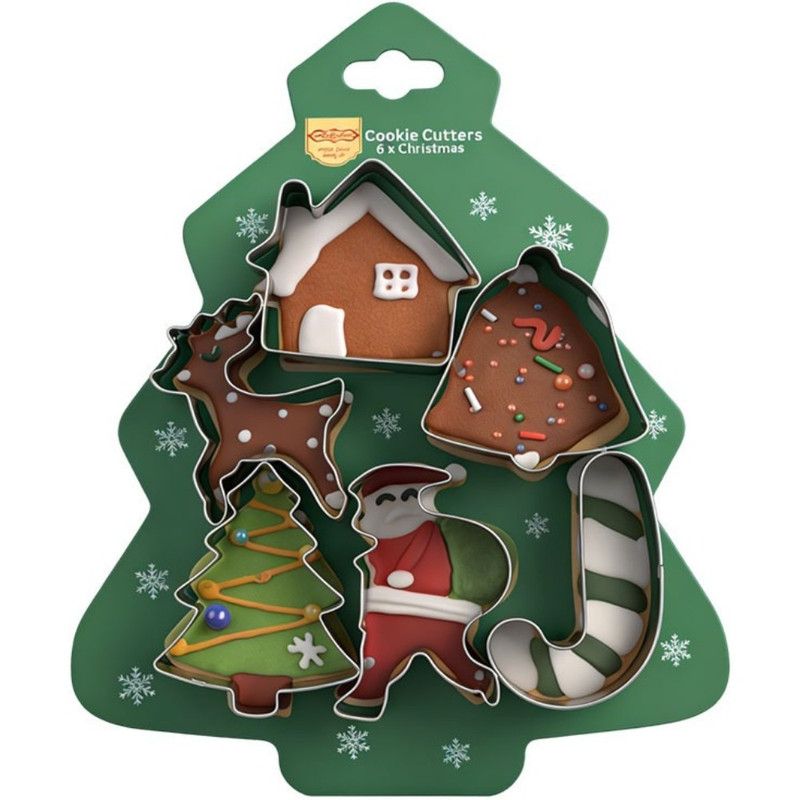 Stainless Steel Christmas Cookie Cutter 6-Piece Set, Holiday DIY Baking Molds for Cookies & Fondant—Christmas Tree