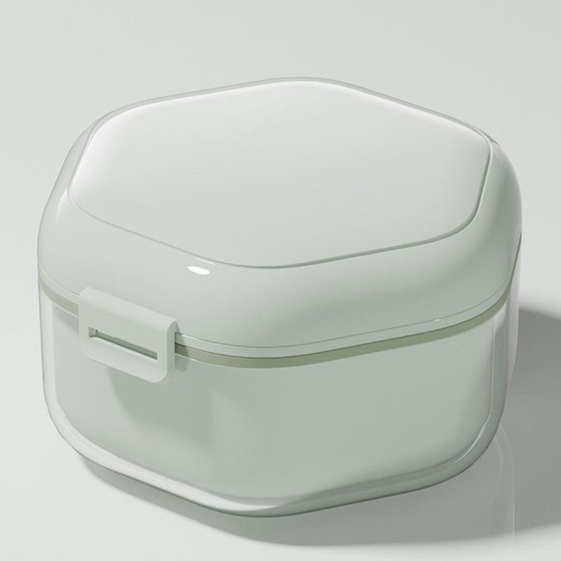 3-Layer Drainable Retainer Storage Case, Portable Invisible Braces & Denture Soaking Cleaning Box - Green