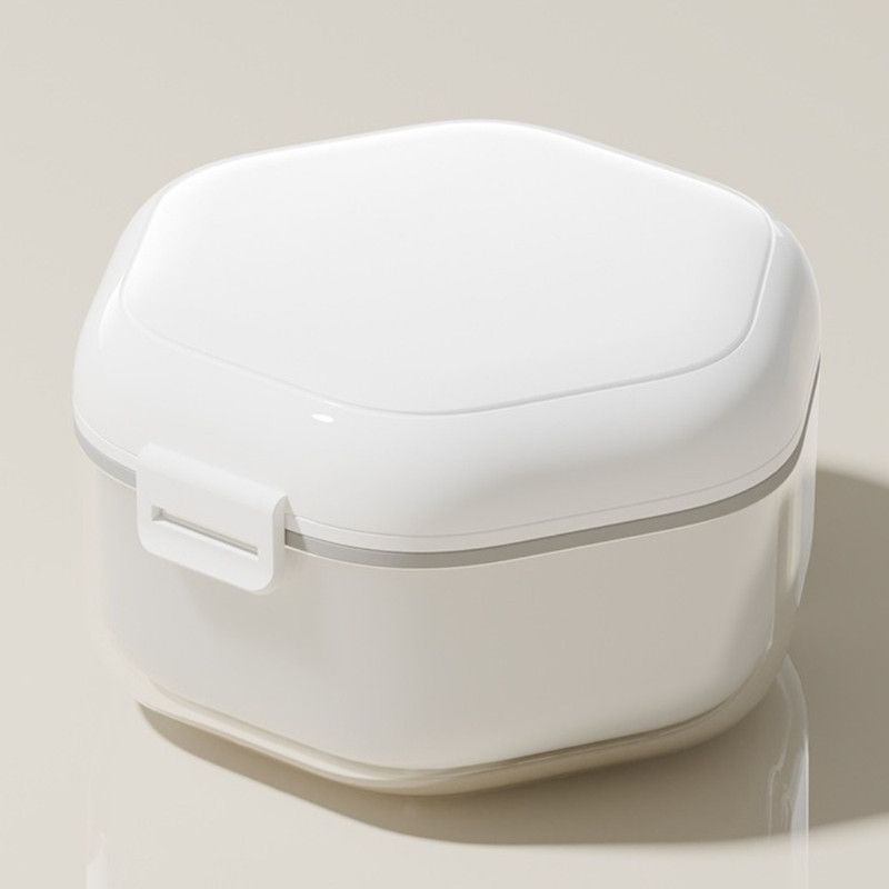 3-Layer Drainable Retainer Storage Case, Portable Invisible Braces & Denture Soaking Cleaning Box - White