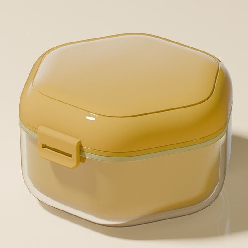 3-Layer Drainable Retainer Storage Case, Portable Invisible Braces & Denture Soaking Cleaning Box—Yellow