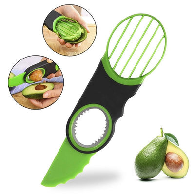 3-in-1 Avocado Slicer and Cutter, Multi-Functional Avocado Pitter & Slicing Tool for Fruit Prep—Green