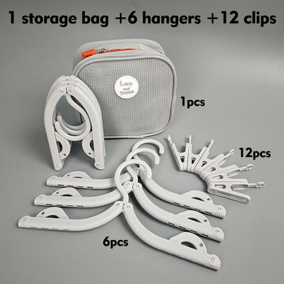 Portable Foldable Travel Clothes Hanger Set, Includes Clips, Clothes Rack with Storage Bag for Business Trips and Home Use - Gray