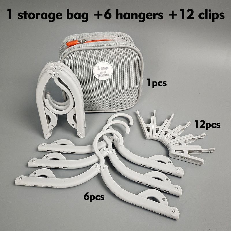 Portable Foldable Travel Clothes Hanger Set, Includes Clips, Clothes Rack with Storage Bag for Business Trips and Home Use - Gray
