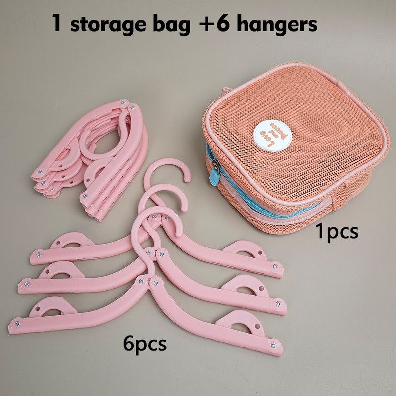 Portable Foldable Travel Clothes Hanger Set, Clothes Rack with Storage Bag for Business Trips and Home Use - Pink