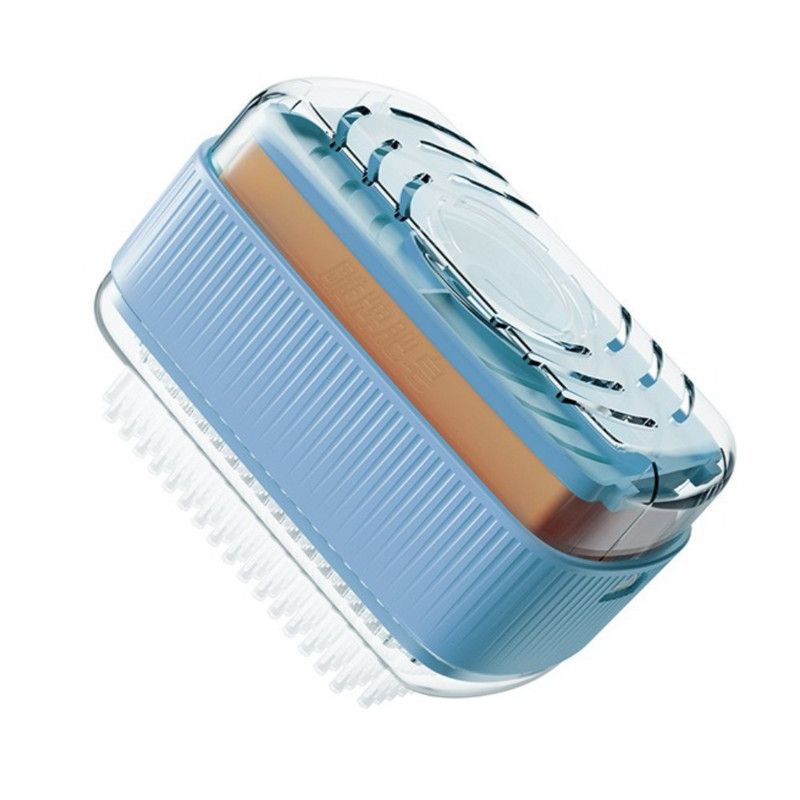 Multi-Function Soap Foaming Box with Roller, No-Rub Drain, Soap Storage Case, and Integrated Laundry Brush—Blue