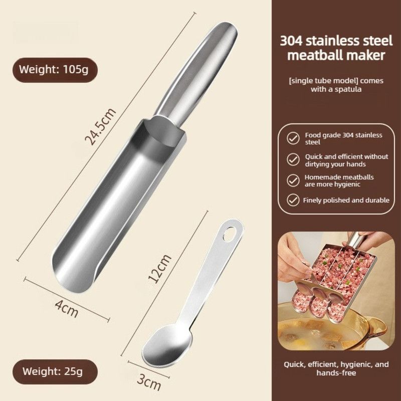 304 Stainless Steel Meatball Maker,  Paste Rice Ball Mold with Scoop for the Kitchen—Single Tube
