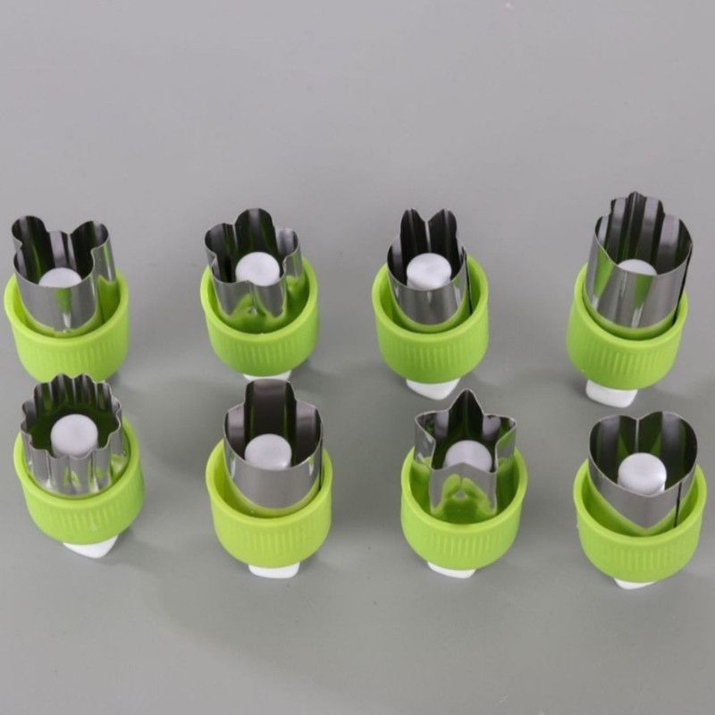 Hand Press Fruit and Vegetable Cookie Cutter 8-Piece Set, Food Shape Molds—Green