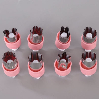 Hand Press Fruit and Vegetable Cookie Cutter 8-Piece Set, Food Shape Molds—Pink