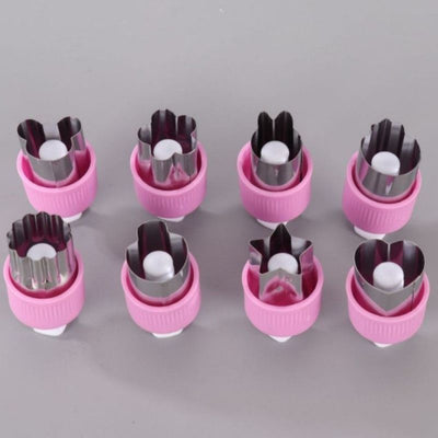 Hand Press Fruit and Vegetable Cookie Cutter 8-Piece Set, Food Shape Molds—Purple