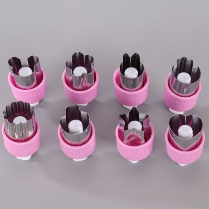 Hand Press Fruit and Vegetable Cookie Cutter 8-Piece Set, Food Shape Molds—Purple