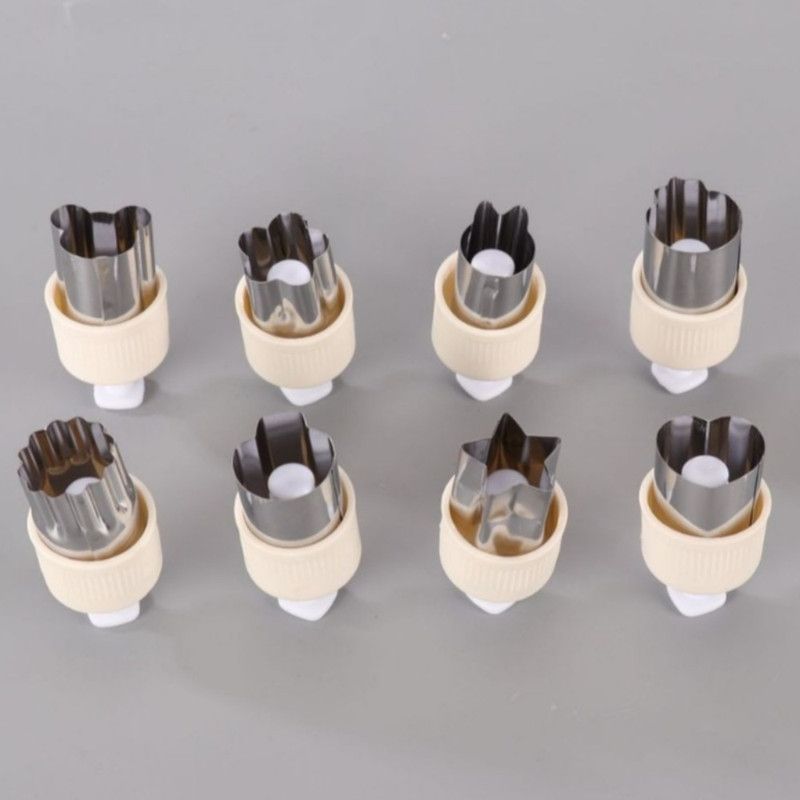 Hand Press Fruit and Vegetable Cookie Cutter 8-Piece Set, Food Shape Molds—White